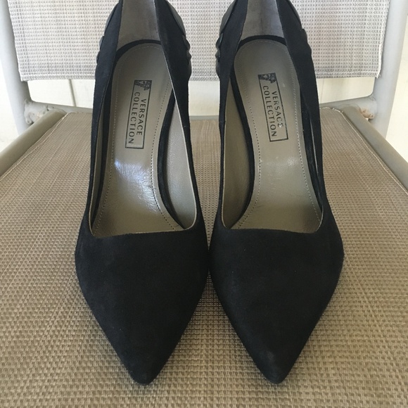 Versace Collection Black Pointed Toe Pumps w Detailed Back EUC - Picture 8 of 13